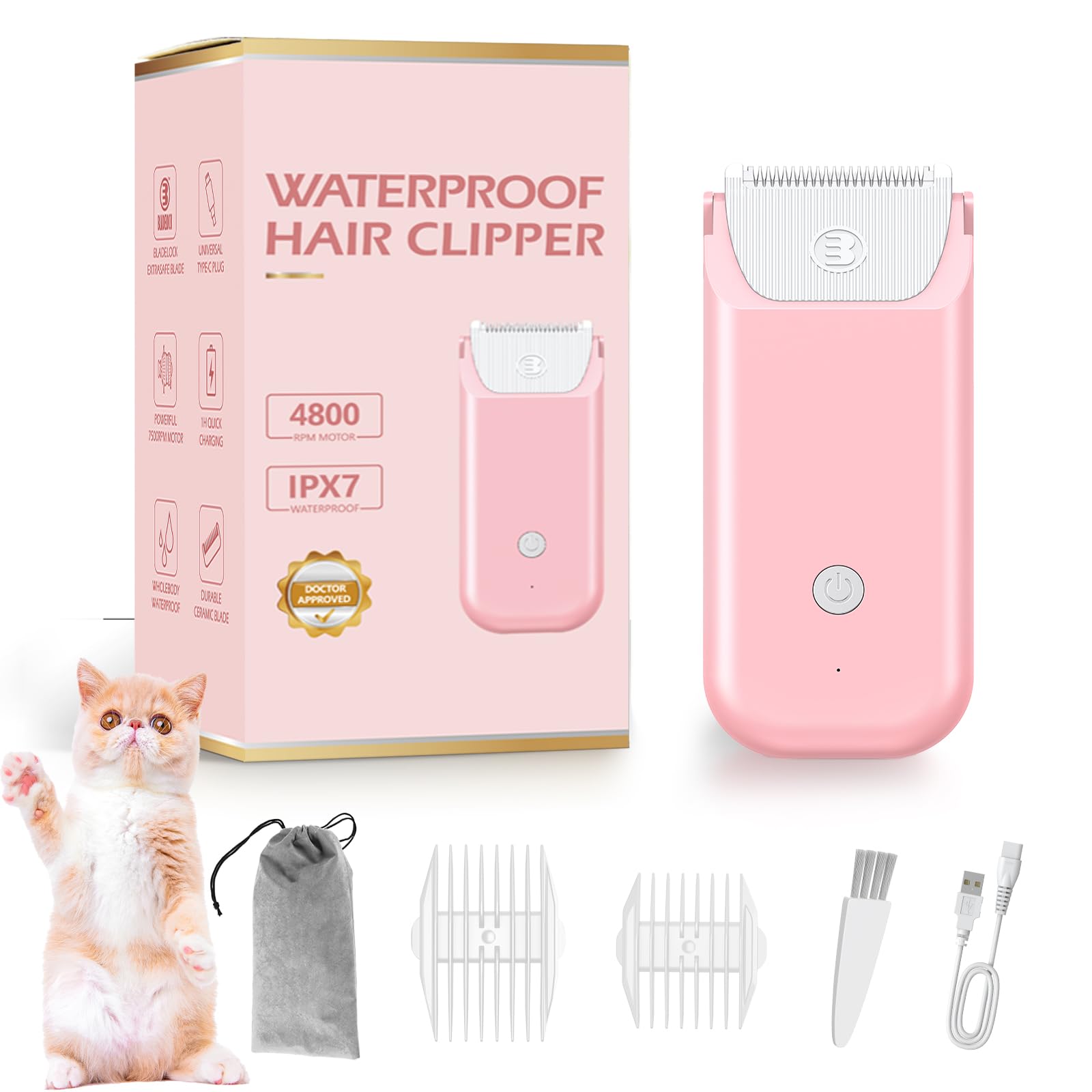 Electric Mini Cat Grooming Kit, Rechargeable Type C Pet Cat Clipper for Matted Fur Cordless, Lightweight Pet Shavers for Kitty/Puppy/Rabbits/Small Pets