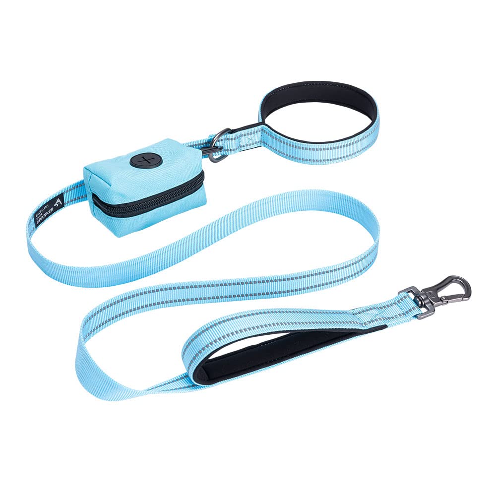 EXCELLENT ELITE SPANKER Reflective Nylon Dog Training Leash Strong Durable Dog Leash 5 Feet Long 1" Wide with Poop Bag Holder for Small and Medium Dog（Light blue）