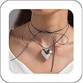 Erimberate Bohemian Heart Choker Necklace Black Wax Rope Pendant Necklace Large Heart Lace up Necklace Gold Metal Heart Collar Necklace Jewelry for Women