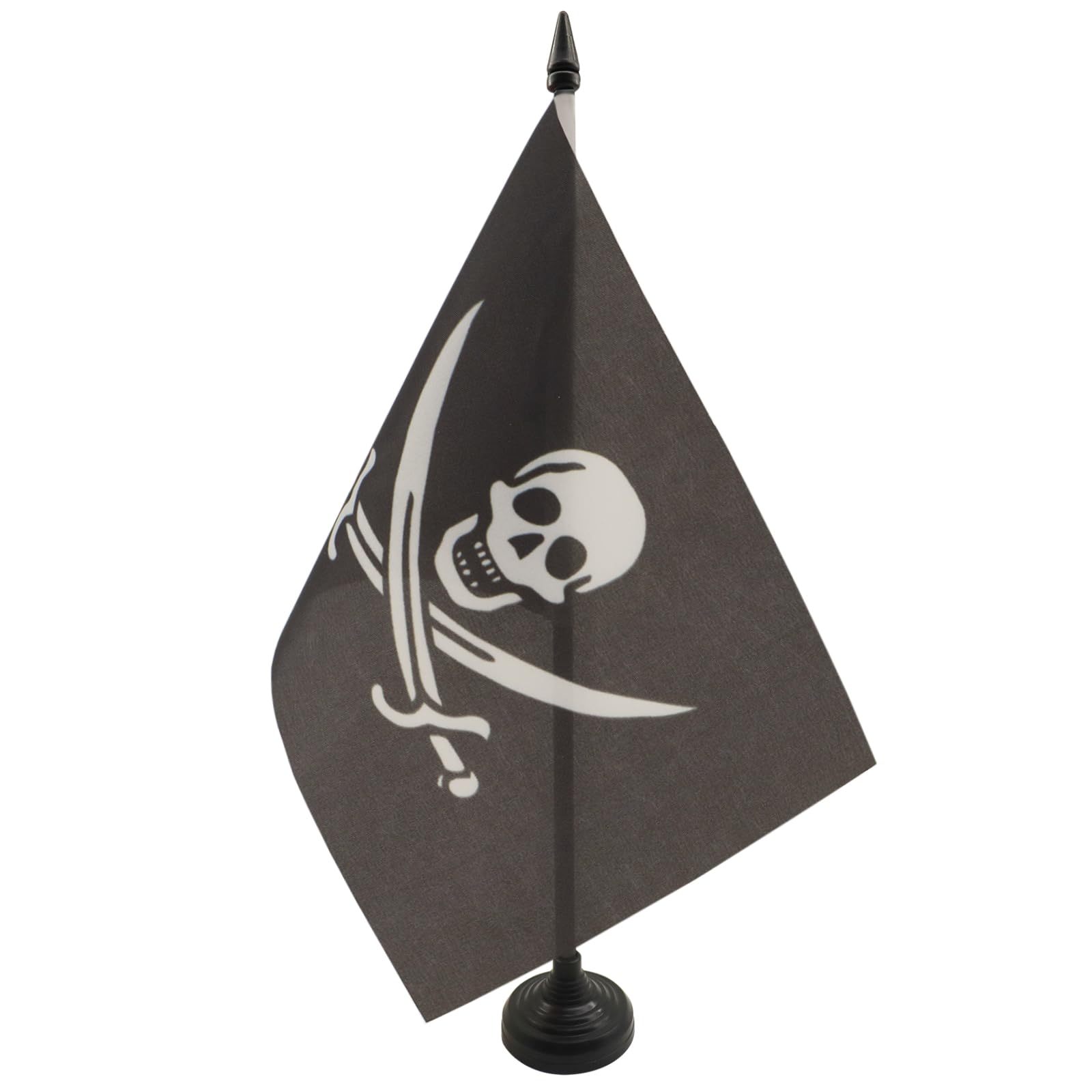 AZ FLAG Pirate Jack Rackham Table Flag 5'' x 8'' - Pirates Office Decoration 100% Polyester 21 x 14 cm - Mini Desk Flag with Pole and Black Plastic Base