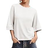 Tankaneo Womens Oversized Half Sleeve T-Shirts Crew Neck Boxy Basic Tees Tops Summer Casual Loose Fit Tunic Shirts