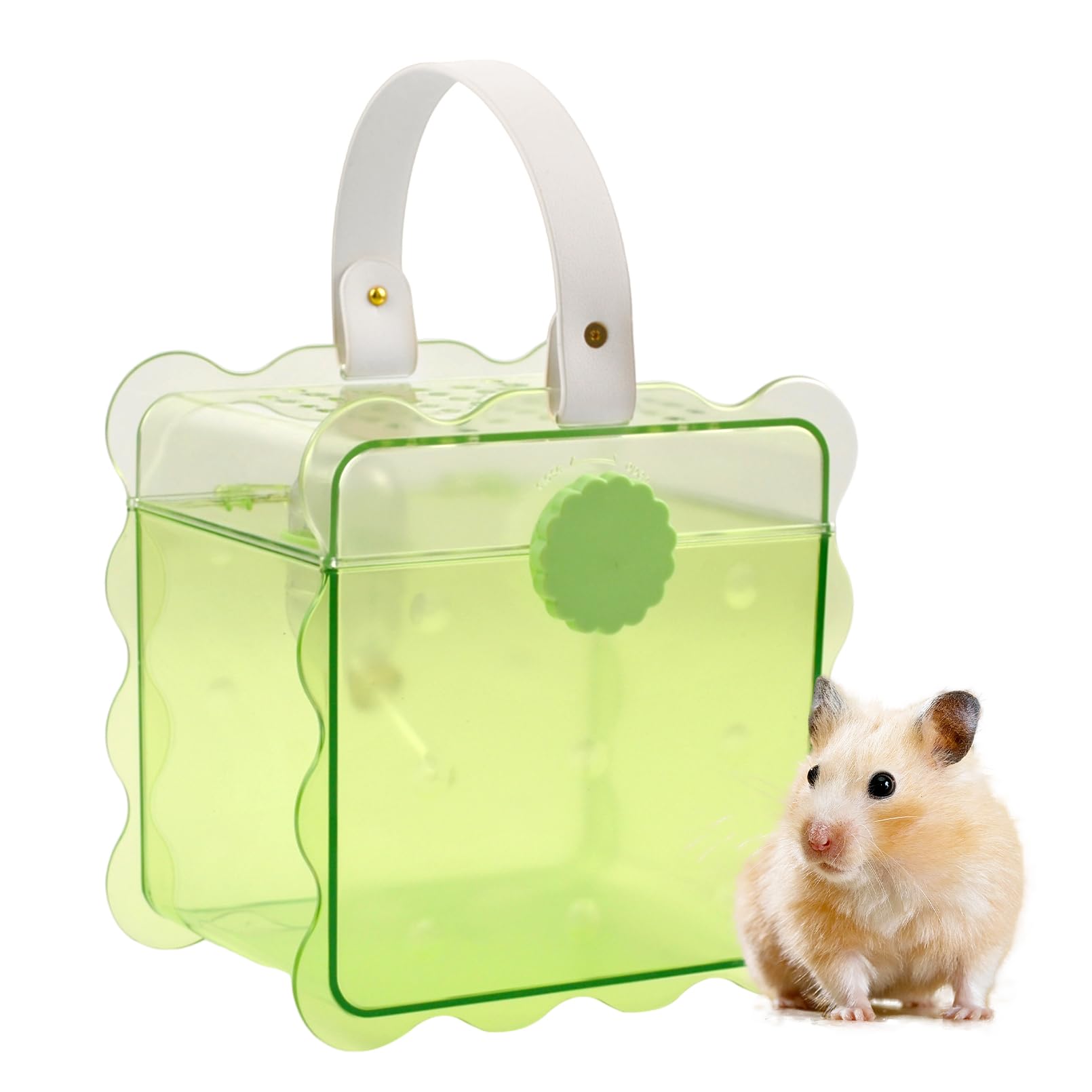 Photo 1 of MUYG Portable Hamster Travel Cage,Dwarf Hamster Carrier Cages with Water Bottle Breathable Small Animal Outgoing Carry Case for Mice, Dwarf Hamster,Sugar Glider,Gerbils(Green)