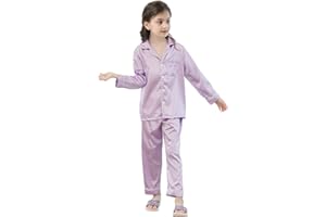 CATTYGIRL Pajamas Kid Unisex Pjs Set Girls Boys Silk Pajamas Set Satin Long Sleeve 2 Piece Clasic Sleepwear for 2-12 Years Todder