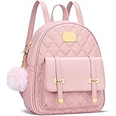 KKXIU Girls Small Backpack Purse Vegan Leather Quilted Mini Daypack for Women Trendy Bookbag (Pink)