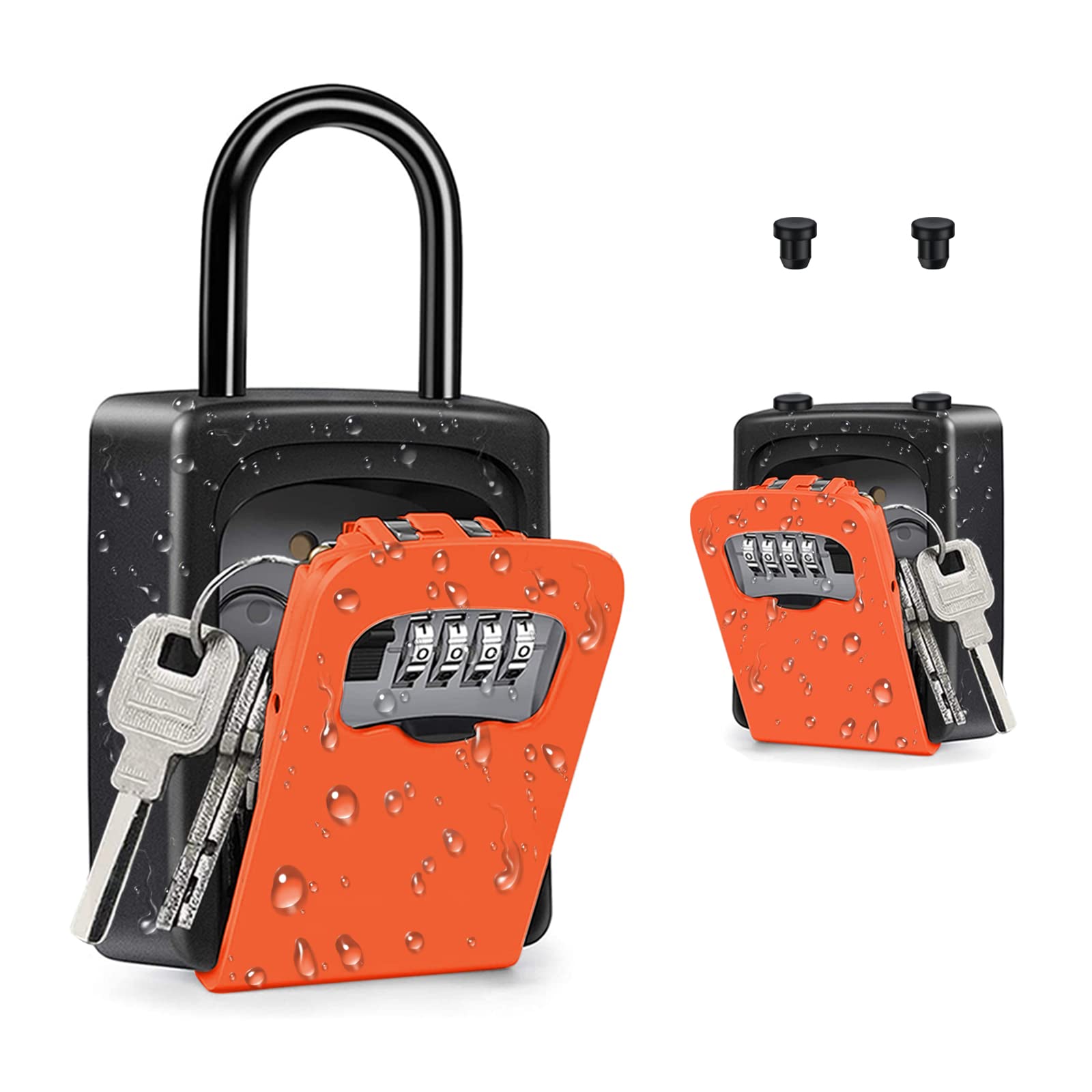 ZHEGE Key Lock Box Outdoor, 4 Digit Combination Key Safe Outdoor, Key Box with Code for Spare Keys Storage at Home, Office, Construction Site, Airbnb Rental, Key Box (Orange)