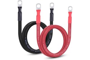 Shirbly 4 Gauge Battery Cable, 3FT 4 AWG Battery Cable Wire with 3/8" Terminals, Pure Copper Welding Cable Inverter Cables, for Automotive Solar Marine Boat Motorcycle (4AWG 3FT Red + 3FT Black)