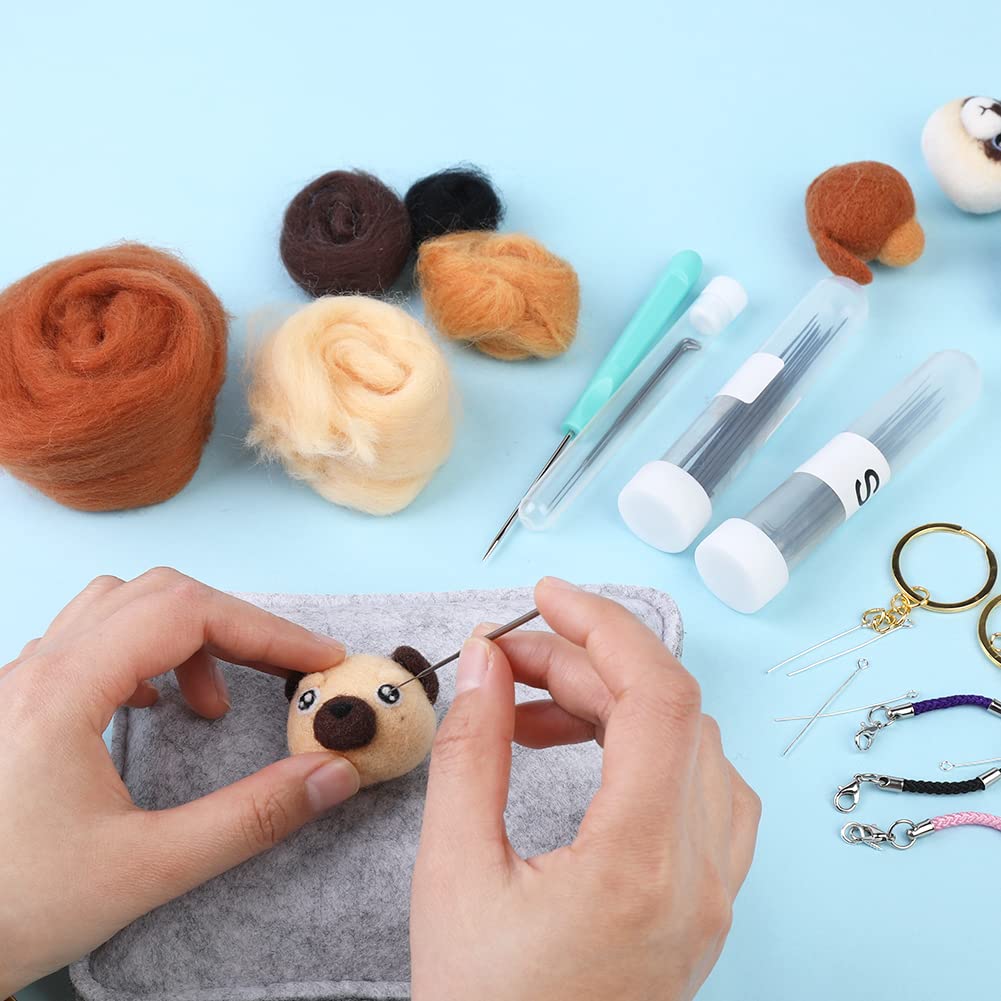 UOOU Needle Felting Kit,Needle Felting Animals Beginner Starter Kit,Wool Felt Keychain Set Included Wool Roving,Needle Felting Pad,Felting Needles,Needle Felting Supplies