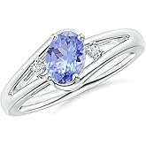 Angara Natural Tanzanite Ring for Women | Prong-Set Tanzanite and Diamond Split Shank Ring in 14K Solid Gold/Silver/Platinum | December Birthday, Anniversary, Gemstone Jewellery Gift