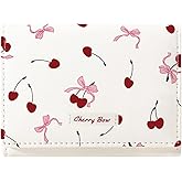 Sunwel Fashion Girls Cute Cherry Print Coquette Bow Wallet Small Wallet Card Holder ID Window for Women (CREAM)