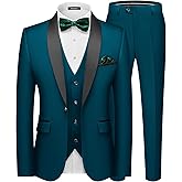 MAGE MALE Men's Slim Fit 3 Piece Suit One Button Solid Shawl Lapel Blazer Jacket Vest Pants Set with Tie Pocket Square