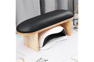 ANGNYA Arm Rest for Nails Professional Microfiber Leather Nail Arm Rest Cushion with Soft High-Density Sponge Solid Wood Table Non-Slip Manicure Hand Rest Stand Nail Supplies for Nail Techs(Black)