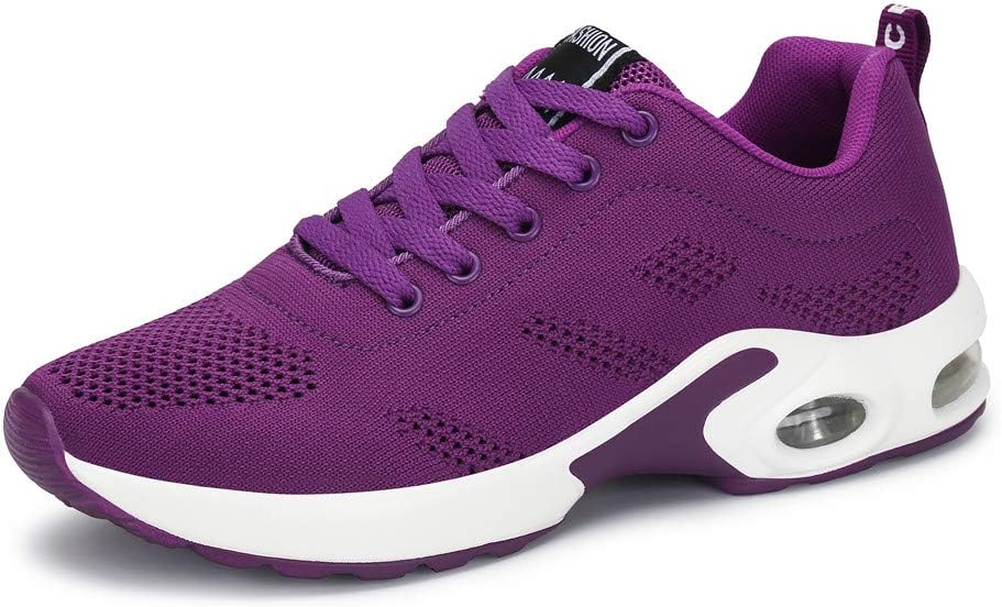 Womens Ladies Trainers Running Fitness Air Sneakers Athletic Lace up Sports Shoes Black Pink Purple Red White 4cm UK2.5-UK8(35-42)