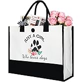 Dog Tote Bag for Supplies Just a Girl Who Loves Dogs Print Tote, Dogmom Gifts Bag for Women, Reusable Pet Lunch Carrier, Cute Decor for Dog Lover Friends, Shopping Travel Grocery Picnic Mom Tote