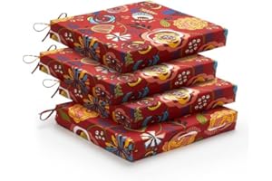 downluxe Outdoor Chair Cushions Set of 4 for Patio Furniture, Waterproof Square Corner Patio Chair Cushions with Ties, Memory Foam Outdoor Seat Cushion, 18.5" X 16" X 3", Sonia Scarlet