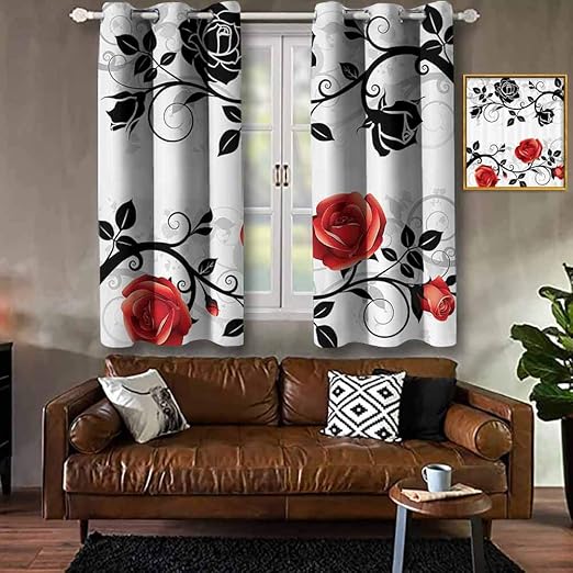 Red and Black,Abstract Backdrop Floral Rose Swirls Ivy with Leaves