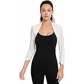 AmélieBoutik Women Ruched 3/4 Sleeve Bolero Cropped Cardigan Shrug