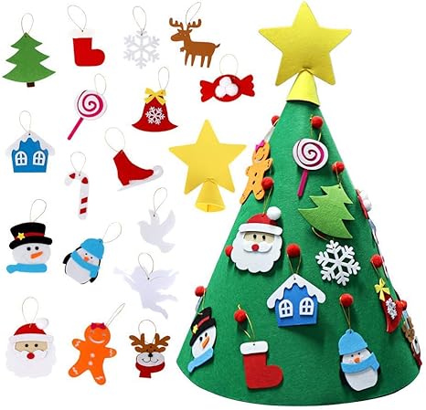 Amazon Basong 3d Diy フェルトクリスマスツリー 取り外し可能オーナメント 27個付き 子供用 ウォールデコ セット スタンディング インテリア オンライン通販