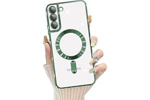 Karrint Magnetic for Samsung Galaxy S22 Plus Case with Integrated Camera Lens Protector [Compatible with MagSafe] Clear Plating TPU Shockproof Phone Case for Galaxy S22 Plus Cover Green
