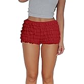 Dancenter Women Ruffle Bloomers Lolita Fairy Short Y2K Mesh Lace Pumpkin Sexy Layered Pettipants Boy Shorts