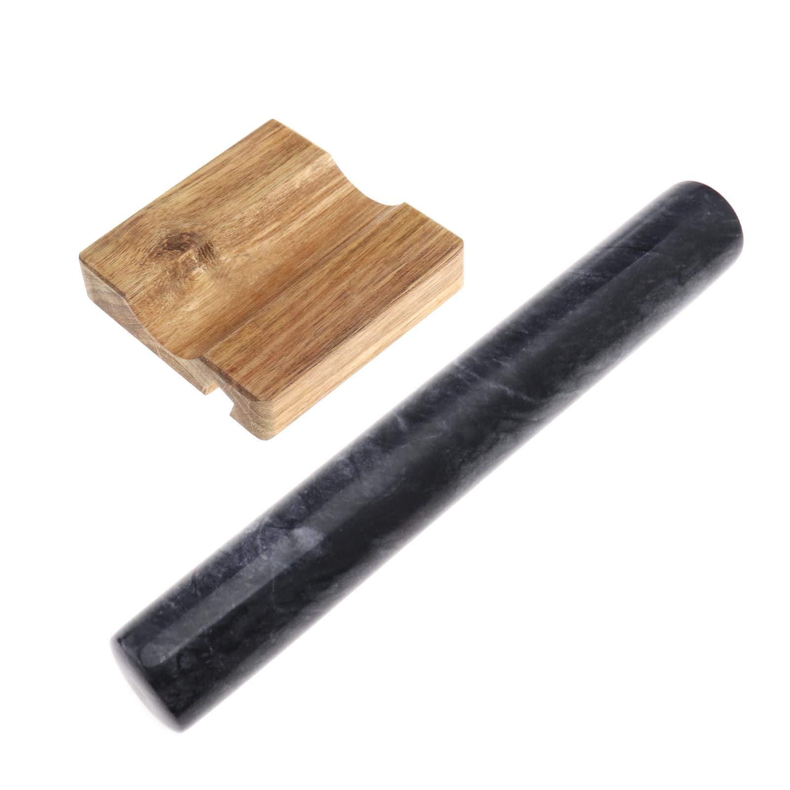 Create idea Marble Rolling Pin French Polished with Wooden Cradle Cellphone Holder Set Dough Roller Baking Pastry Pizza 12inch Black
