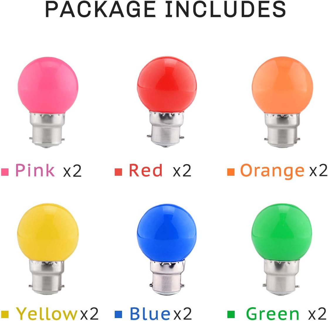 LED Colour Light Bulb B22, 1.5W Festoon Lights Equivalent to 15W 18W 20W Light Bulb, 12 Pack Coloured Lights - Image 4