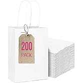 qiqee 200-Packs White Paper Gift Bags with Handles Bulk 4.5"x2.5"x6" Mini Size Paper Bags Multiple Uses