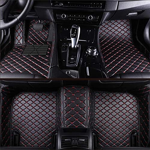 VEVAE Custom Car Floor Mats for BMW G12 7 Series 730Li/740Li/750Li/760Li 2016-2018 Laser Measured Faux Leather, All Weather Full Coverage Waterproof Carpets XPE Car Liner (Black with Red Stitching)