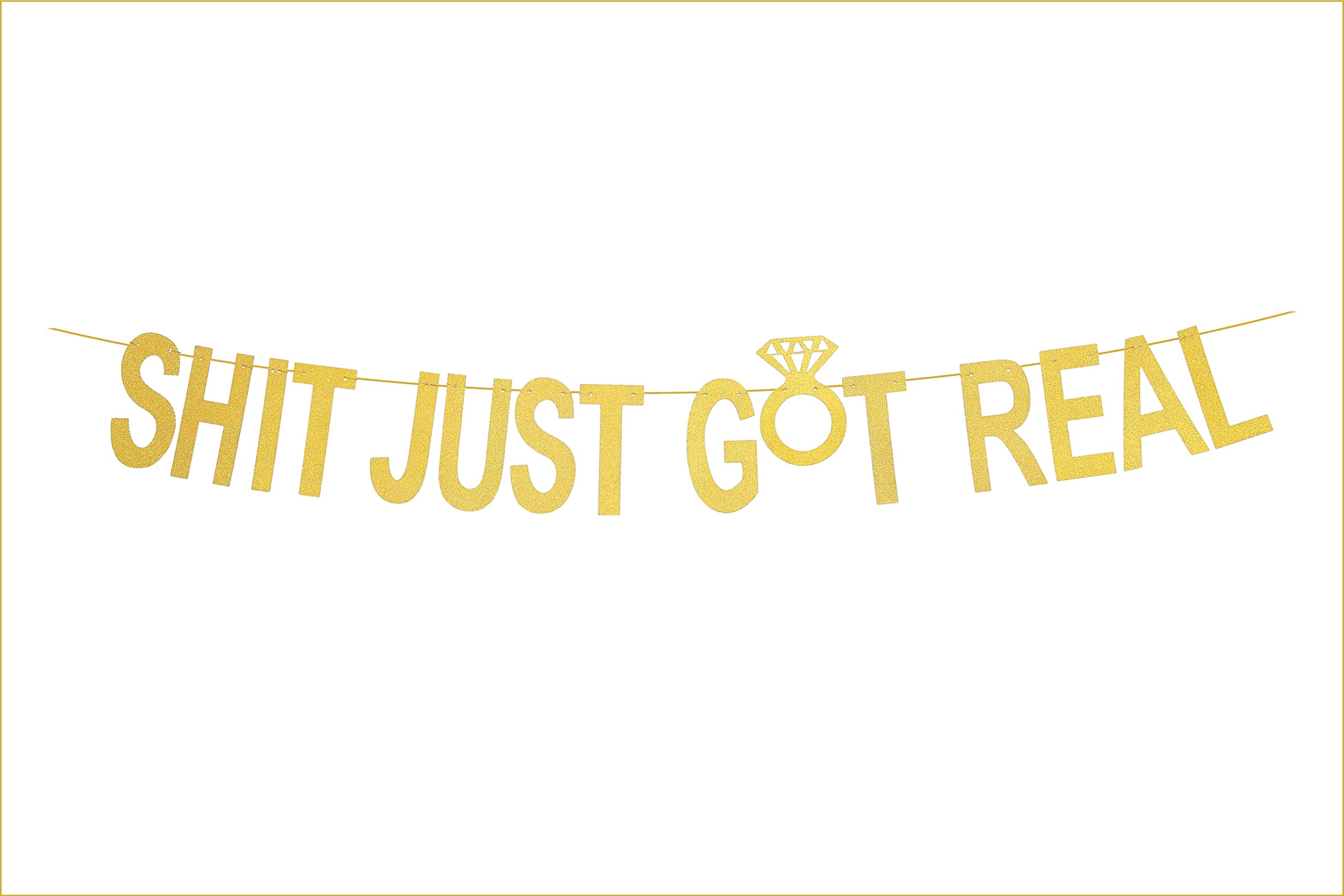 Shit Just Got Real Banner Gold Glitter Hanging Garland for Bachelorette Party Wedding Engagement Bridal Shower Party Decorations by GotGala