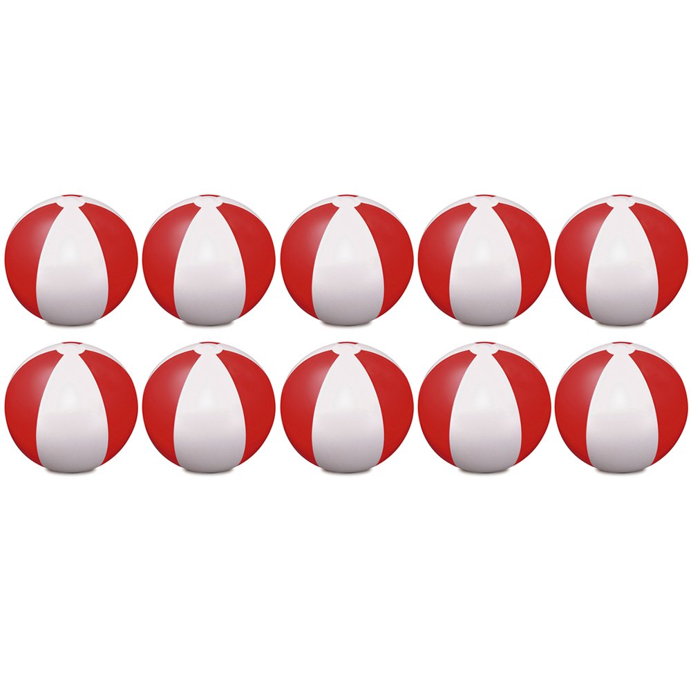 eBuyGB Pack of 10 Inflatable Colour Ball - Beach Pool Game, Red, 22 cm/9"