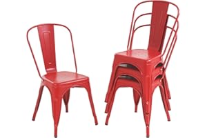BESTOFFICE Metal Chairs Set of 4 Stackable Chairs Patio Chairs 18 Inch Seat Height Restaurant Chair Chic Metal Kitchen Dining Chairs Trattoria Chairs Indoor/Outdoor Metal Tolix Side Bar Chairs