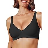 NOTEXT Women's Deep V Wireless Push Up Bra, Seamless T-Shirt Bralette with Jelly Strip Support, Invisible Wirefree Comfort