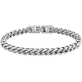 Hoyazvet Mens Franco Chain Bracelet - 5MM, 8MM, 10MM Width - Stainless Steel/Black Metal/18K Gold Metal - Fold Over Clasp Jewelry Gift for Men, Dad, Husband