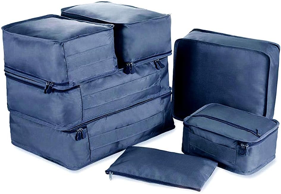 Packing Cubes, Luggage Organizer Packing Cubes, Mesh Pack Cube Set for Travel, 7 Various Sizes (Navy)