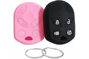 REPROTECTING Silicone Rubber Key Fob Cover Compatible with 2002-2017 Ford C-Max Edge Escape Expedition Explorer Five Hundred Flex Focus Freestyle Fusion Mustang Taurus Transit Connect (Black Pink)
