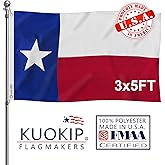 KUOKIP Double Sided Texas State Flag 3x5 Made in USA Outdoor Heavy Duty 3 Ply Nylon Texas Flags with White Starting Tape and 2 Brass Grommets