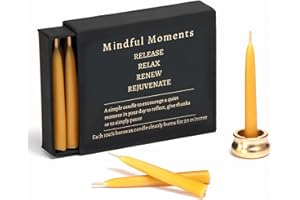MICHAEL GRACE GIFTS Mindful Meditation Candle Set with 12 Mini Taper Beeswax Candles with Brass Holder for Prayer & Reflection, Relaxation Gifts for Women Stress, Serenity Thinking of You Gift