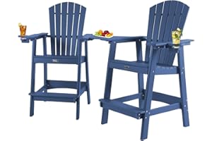 FUNBERRY Tall Adirondack Chairs Set of 2 with Removable Connecting Table, All Weather High Top Balcony Chair with Cup Holders