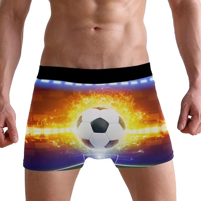 LJXTYJM Men's Boxer Briefs Burning Soccer Ball Sport Game Soft Short