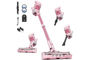 Vaconly Cordless Vacuum Cleaner, 38Kpa Powerful Stick Vacuum Cleaner with 45mins Rechargeable Battery, LED Anti-Tangle Brush, 8-in-1 Handheld Vacuum Cleaners for Home/Pet Hair/Carpets/Floors, Pink