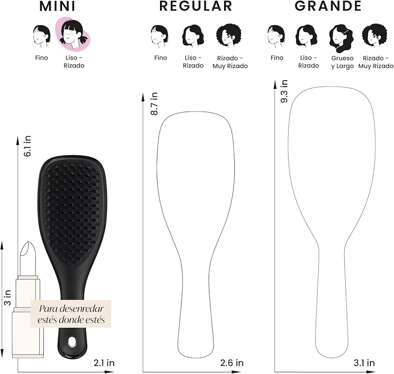 Mini Ultimate Detangler - Cepillo Desenredante Mini para Pelo Seco y Mojado - Apto para Todo Tipo de Cabello - Perfecto para Niños y Viajes - Negro