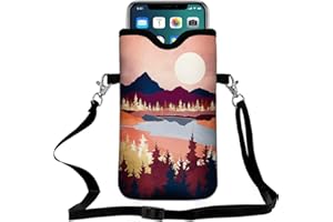 FREZORA Cell Phone Sleeves Bag Case Crossbody Neoprene Holder Lanyard Phone Pouch for Women Men 7.5 X 4.5 Inches - Lake Moon