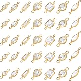 UNICRAFTALE About 140Pcs 7 Styles Clear Crystal Rhinestone Connector Charms Flat Round Connector Pendants Metal Heart Linking Charms Cubic Zirconia Link Charm for Necklace Jewelry Making Accessory