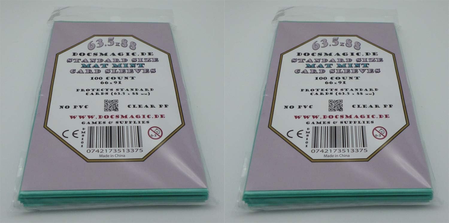 docsmagic.de 2 x 100 Mat Mint Card Sleeves Standard Size 66 x 91 - Aqua - PKM - MTG, 200 Mat
