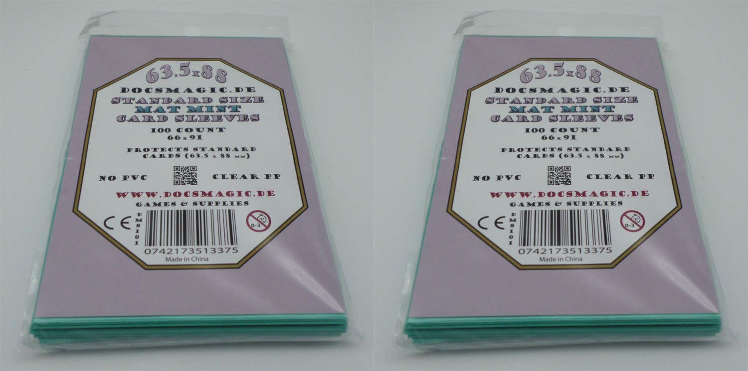 docsmagic.de 2 x 100 Mat Mint Card Sleeves Standard Size 66 x 91 - Aqua - PKM - MTG