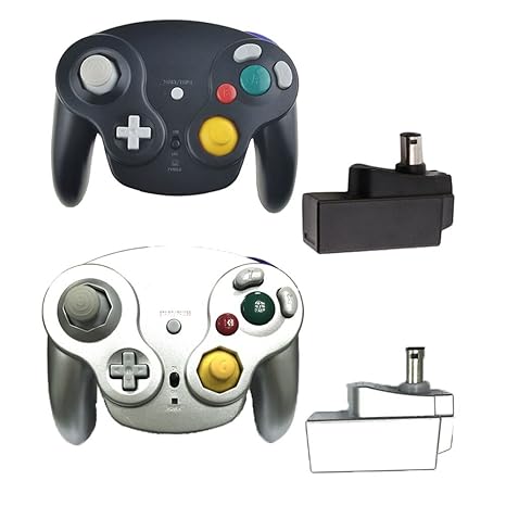 poulep Classic 2,4 G Wireless Controller Gamepad mit Empfänger-Adapter für WII U Gamecube NGC GC (schwarz und Silber)