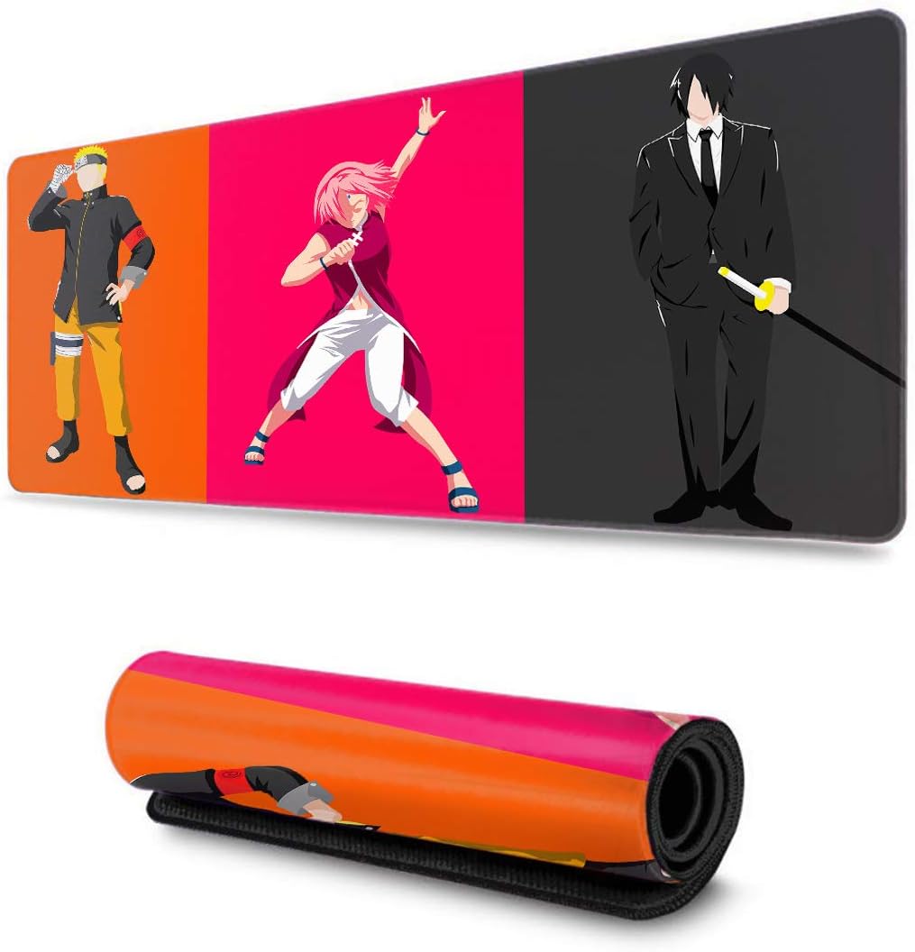 Large Gaming Mouse Pad Computer Keyboard Mouse Mat for Uzumaki Naruto Kakashi, Custom Design Waterproof Non-Slip Rubber Anti Slip Rubber Base-11.8x31.5x0.2 in