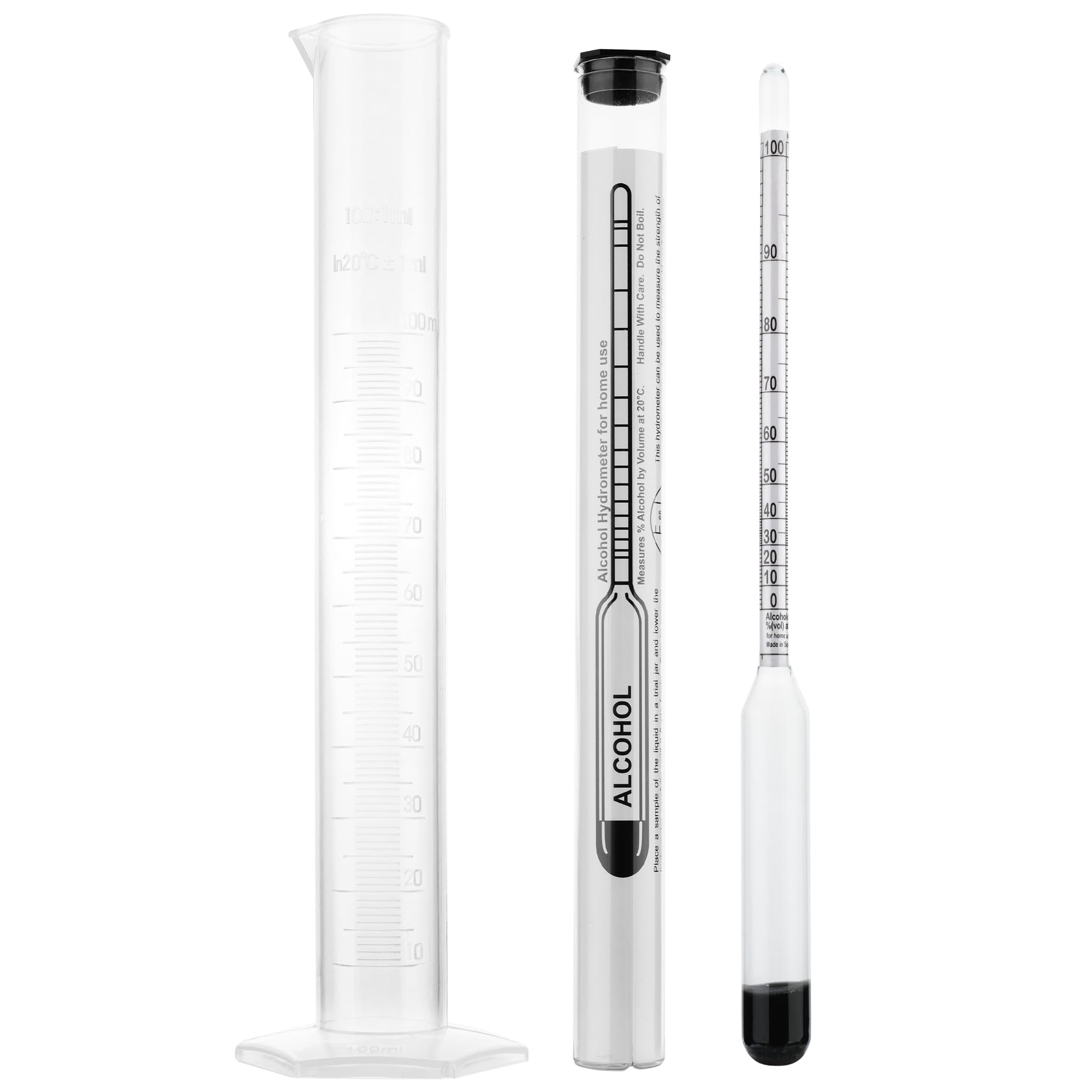 Alcohol Meter Spirit Meter 0-100% Measures Alcohol in Distilled Spirit Hydrometer 23cm Including 100ml Trial Sampling Jar