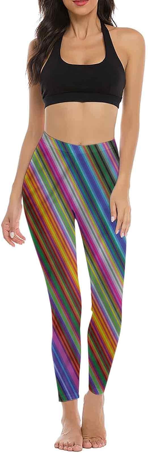 prunushome Colorful Workout Leggings, Narrow Diagonal Stripes Sports