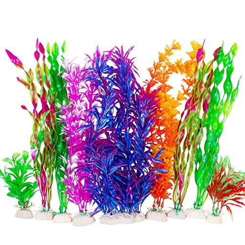 CousDUoBe 9 Pack Large Aquarium Plants Artificial Aquatic Plants, simulate Plants and Aquarium Landscape vividly (12inch) NTS