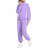 Hvididan Girls Clothing Sets 2 Piece Outfits Athletic Sweatsuits Contrast Striped Jacket Jogger Sets Track Suits 5-14Y